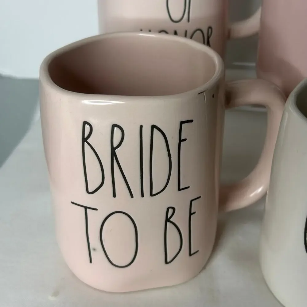 Rae Dunn Wedding Mug Set 4 Pink Bride to Be Bridesmaid Maid of Honor Groom